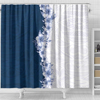 Hawaii Hibiscus Flowers Shower Curtain Blue Polynesian Pattern