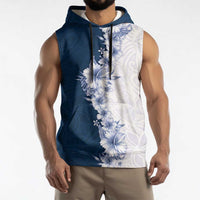 Hawaii Hibiscus Flowers Sleeveless Hoodie Blue Polynesian Pattern