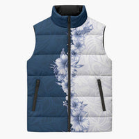 Hawaii Hibiscus Flowers Sleeveless Puffer Jacket Blue Polynesian Pattern