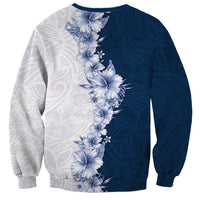 Hawaii Hibiscus Flowers Sweatshirt Blue Polynesian Pattern