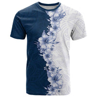 Hawaii Hibiscus Flowers T Shirt Blue Polynesian Pattern