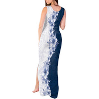 Hawaii Hibiscus Flowers Tank Maxi Dress Blue Polynesian Pattern