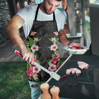 Hawaii Tropical Flowers Apron Black Polynesian Tattoo Art