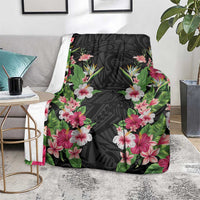 Hawaii Tropical Flowers Blanket Black Polynesian Tattoo Art