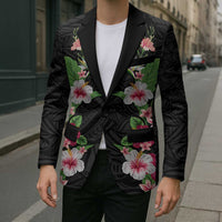 Hawaii Tropical Flowers Blazer Black Polynesian Tattoo Art