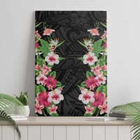 Hawaii Tropical Flowers Canvas Wall Art Black Polynesian Tattoo Art