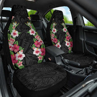 Hawaii Tropical Flowers Car Seat Cover Black Polynesian Tattoo Art LT05 One Size Black - Polynesian Pride