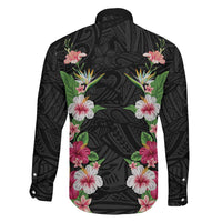 Hawaii Tropical Flowers Family Matching Mermaid Dress and Hawaiian Shirt Black Polynesian Tattoo Art