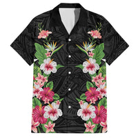 Hawaii Tropical Flowers Hawaiian Shirt Black Polynesian Tattoo Art LT05 Black - Polynesian Pride