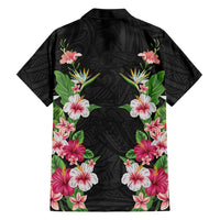 Hawaii Tropical Flowers Hawaiian Shirt Black Polynesian Tattoo Art LT05 - Polynesian Pride