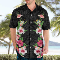 Hawaii Tropical Flowers Hawaiian Shirt Black Polynesian Tattoo Art LT05 - Polynesian Pride