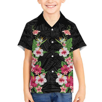 Hawaii Tropical Flowers Hawaiian Shirt Black Polynesian Tattoo Art LT05 - Polynesian Pride