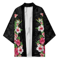Hawaii Tropical Flowers Kimono Black Polynesian Tattoo Art