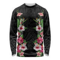 Hawaii Tropical Flowers Long Sleeve Shirt Black Polynesian Tattoo Art LT05 Unisex Black - Polynesian Pride