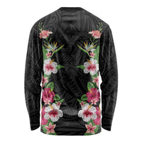Hawaii Tropical Flowers Long Sleeve Shirt Black Polynesian Tattoo Art LT05 - Polynesian Pride