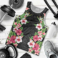 Hawaii Tropical Flowers Men Tank Top Black Polynesian Tattoo Art