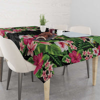 Hawaii Tropical Flowers Tablecloth Black Polynesian Tattoo Art