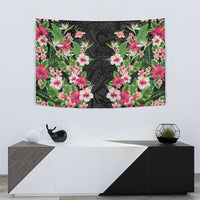 Hawaii Tropical Flowers Tapestry Black Polynesian Tattoo Art