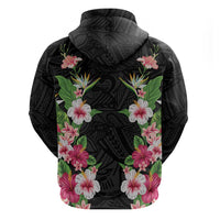 Hawaii Tropical Flowers Zip Hoodie Black Polynesian Tattoo Art LT05 - Polynesian Pride