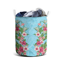 Hawaii Tropical Flowers Laundry Basket Sky Blue Polynesian Tattoo Art