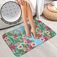 Hawaii Tropical Flowers Bathroom Set Sky Blue Polynesian Tattoo Art