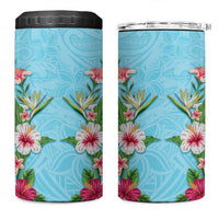 Hawaii Tropical Flowers 4 in 1 Can Cooler Tumbler Sky Blue Polynesian Tattoo Art LT05 One Size: 16 oz Blue - Polynesian Pride