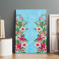 Hawaii Tropical Flowers Canvas Wall Art Sky Blue Polynesian Tattoo Art