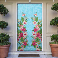 Hawaii Tropical Flowers Door Cover Sky Blue Polynesian Tattoo Art LT05 Blue - Polynesian Pride