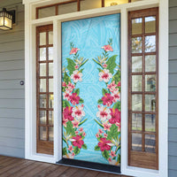 Hawaii Tropical Flowers Door Cover Sky Blue Polynesian Tattoo Art LT05 - Polynesian Pride