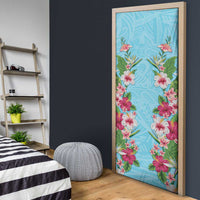 Hawaii Tropical Flowers Door Cover Sky Blue Polynesian Tattoo Art LT05 - Polynesian Pride
