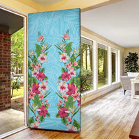 Hawaii Tropical Flowers Door Cover Sky Blue Polynesian Tattoo Art LT05 - Polynesian Pride