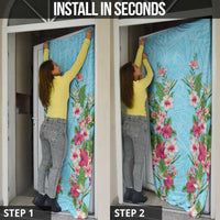 Hawaii Tropical Flowers Door Cover Sky Blue Polynesian Tattoo Art LT05 - Polynesian Pride