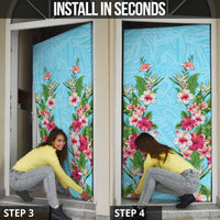 Hawaii Tropical Flowers Door Cover Sky Blue Polynesian Tattoo Art LT05 - Polynesian Pride