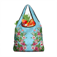 Hawaii Tropical Flowers Grocery Bag Sky Blue Polynesian Tattoo Art