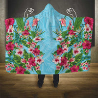 Hawaii Tropical Flowers Hooded Blanket Sky Blue Polynesian Tattoo Art LT05 - Polynesian Pride