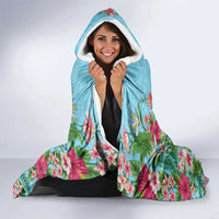Hawaii Tropical Flowers Hooded Blanket Sky Blue Polynesian Tattoo Art LT05 - Polynesian Pride