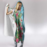 Hawaii Tropical Flowers Hooded Blanket Sky Blue Polynesian Tattoo Art LT05 - Polynesian Pride