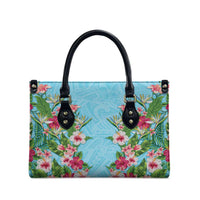 Hawaii Tropical Flowers Leather Bag Sky Blue Polynesian Tattoo Art