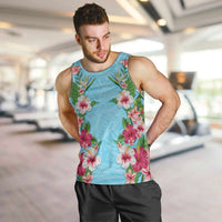 Hawaii Tropical Flowers Men Tank Top Sky Blue Polynesian Tattoo Art LT05 Blue - Polynesian Pride