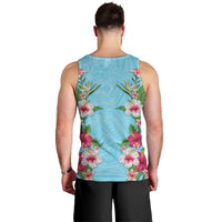 Hawaii Tropical Flowers Men Tank Top Sky Blue Polynesian Tattoo Art LT05 - Polynesian Pride