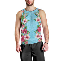 Hawaii Tropical Flowers Men Tank Top Sky Blue Polynesian Tattoo Art LT05 - Polynesian Pride