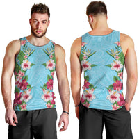 Hawaii Tropical Flowers Men Tank Top Sky Blue Polynesian Tattoo Art LT05 - Polynesian Pride