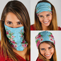 Hawaii Tropical Flowers Neck Gaiter Sky Blue Polynesian Tattoo Art