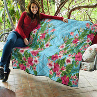 Hawaii Tropical Flowers Quilt Sky Blue Polynesian Tattoo Art