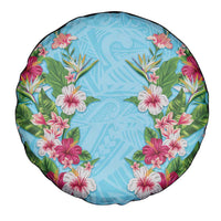 Hawaii Tropical Flowers Spare Tire Cover Sky Blue Polynesian Tattoo Art