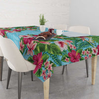 Hawaii Tropical Flowers Tablecloth Sky Blue Polynesian Tattoo Art