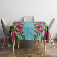 Hawaii Tropical Flowers Tablecloth Sky Blue Polynesian Tattoo Art