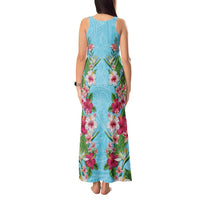Hawaii Tropical Flowers Tank Maxi Dress Sky Blue Polynesian Tattoo Art
