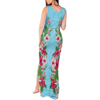 Hawaii Tropical Flowers Tank Maxi Dress Sky Blue Polynesian Tattoo Art