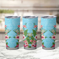 Hawaii Tropical Flowers Tumbler Cup Sky Blue Polynesian Tattoo Art